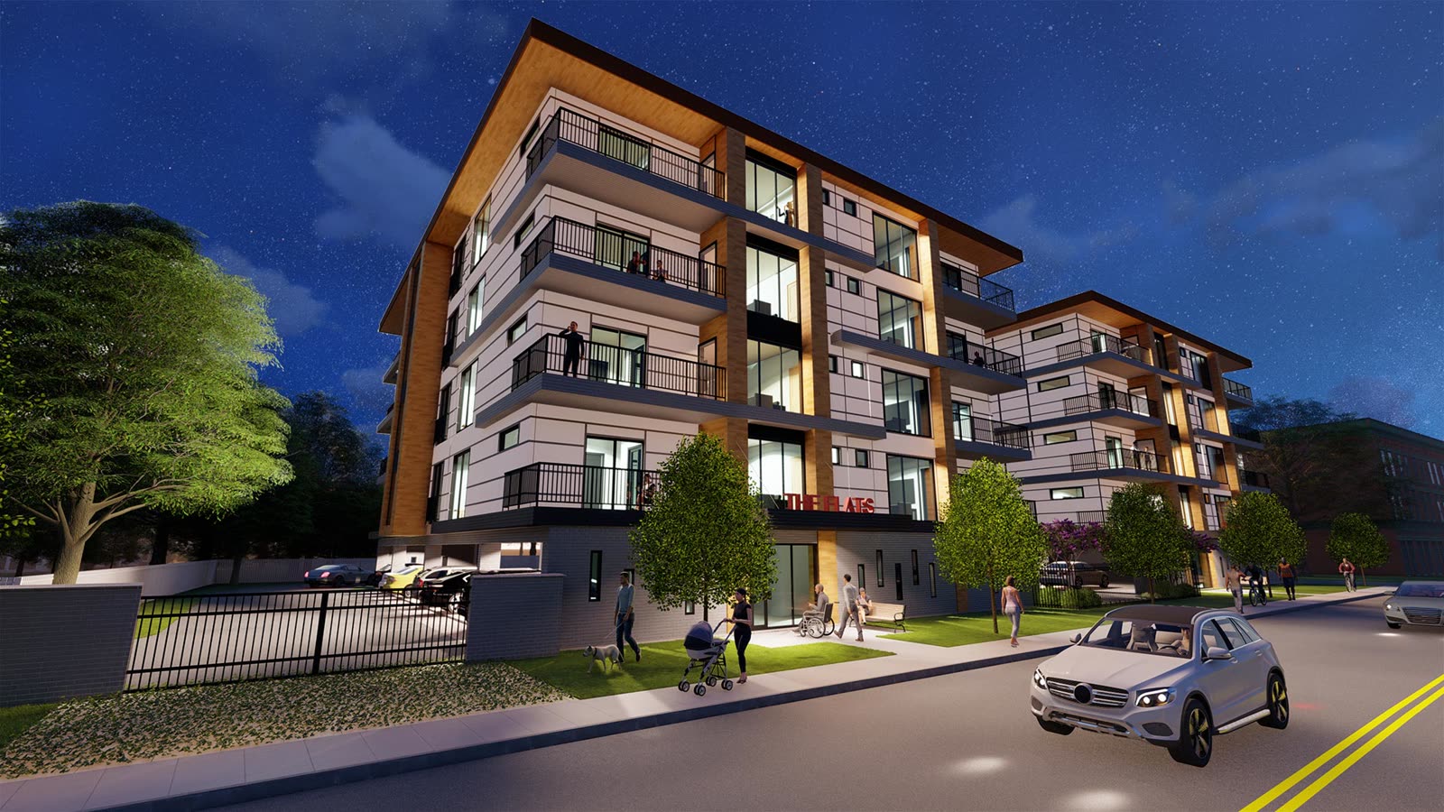 Martin St Condominiums exterior rendering at night