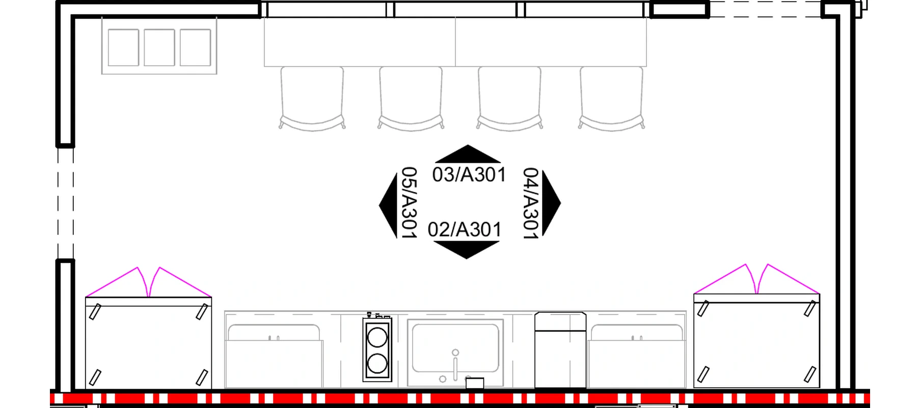 Enlarged kitchenette floor plan from detail 01