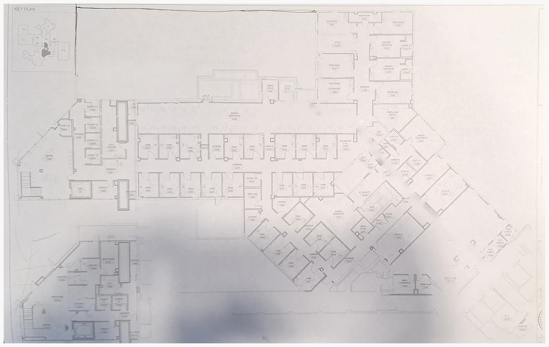 Tower C Integrated Care Campus first- and second-floor plan sheet with key plan