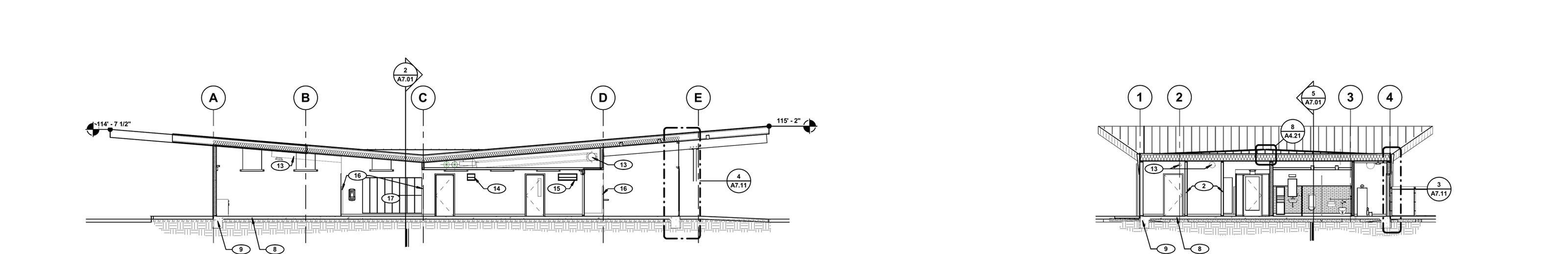 Transit center longitudinal and transverse building sections